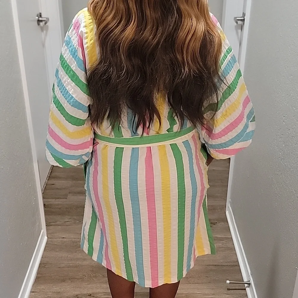 VTG | Vintage Multicolored Striped Kimono Style Robe - Picture 5 of 11